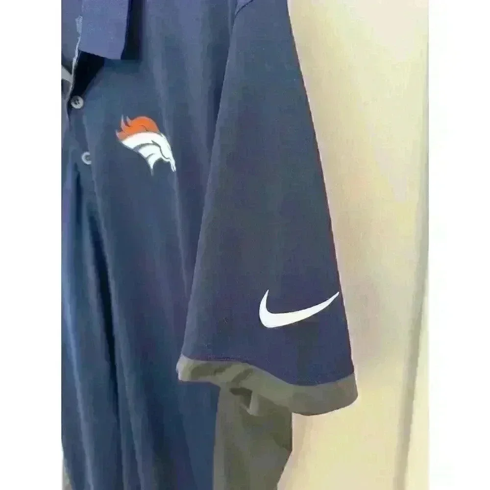 Nike NFL Broncos Men’s Polo size L Dry Fit Team Apparel Blue with Gray Denver